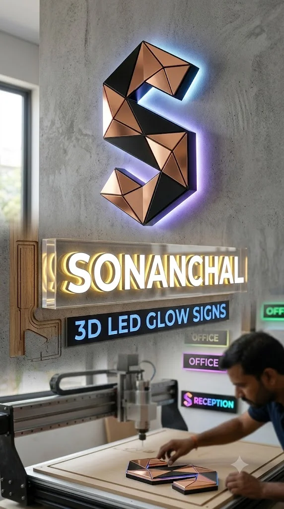 3D Acrylic LED Glow Signboard & ACP Channel Letters Fabrication Infographic
