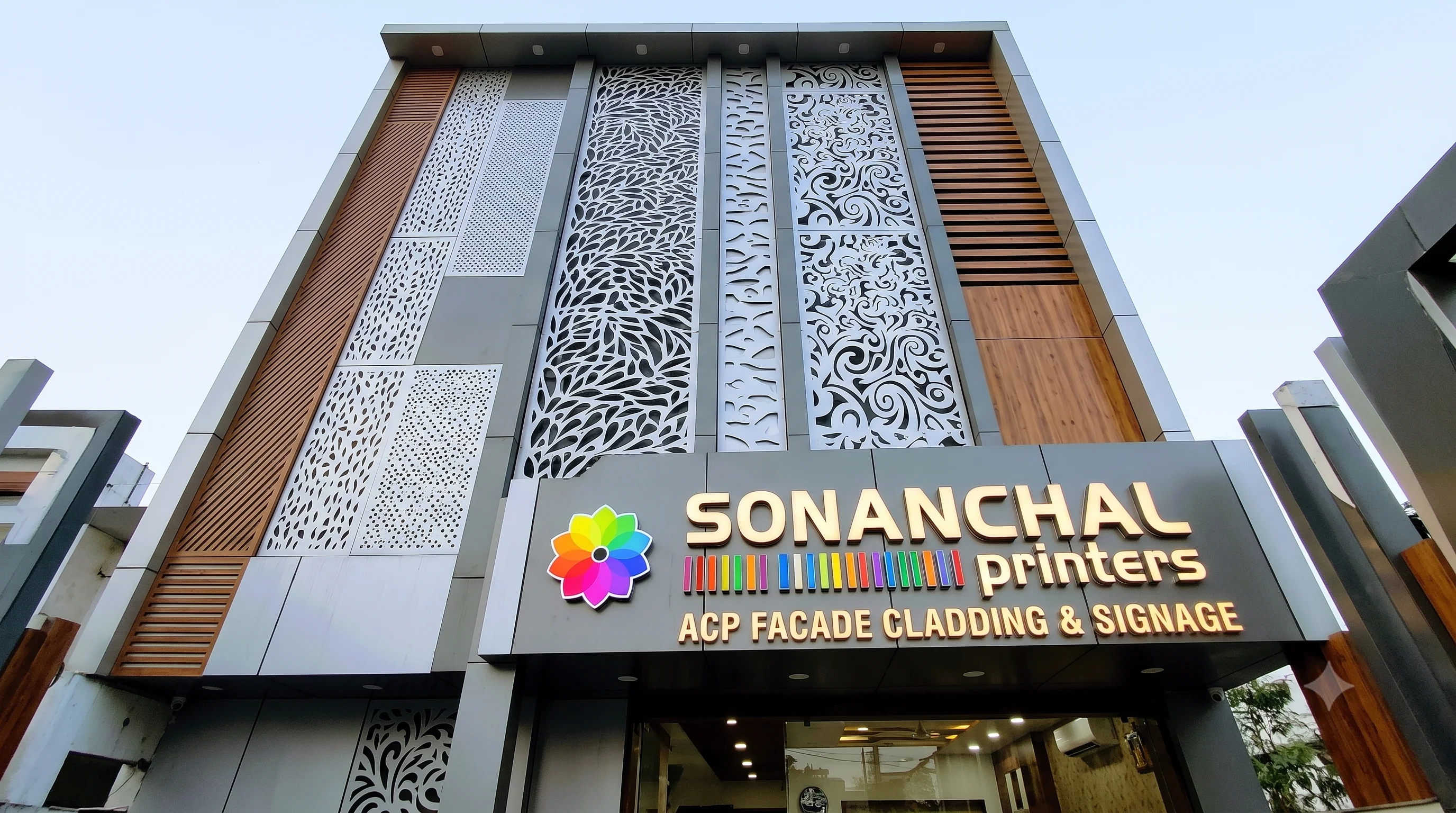 Architectural ACP Cladding & Exterior Shop Front Elevation Infographic