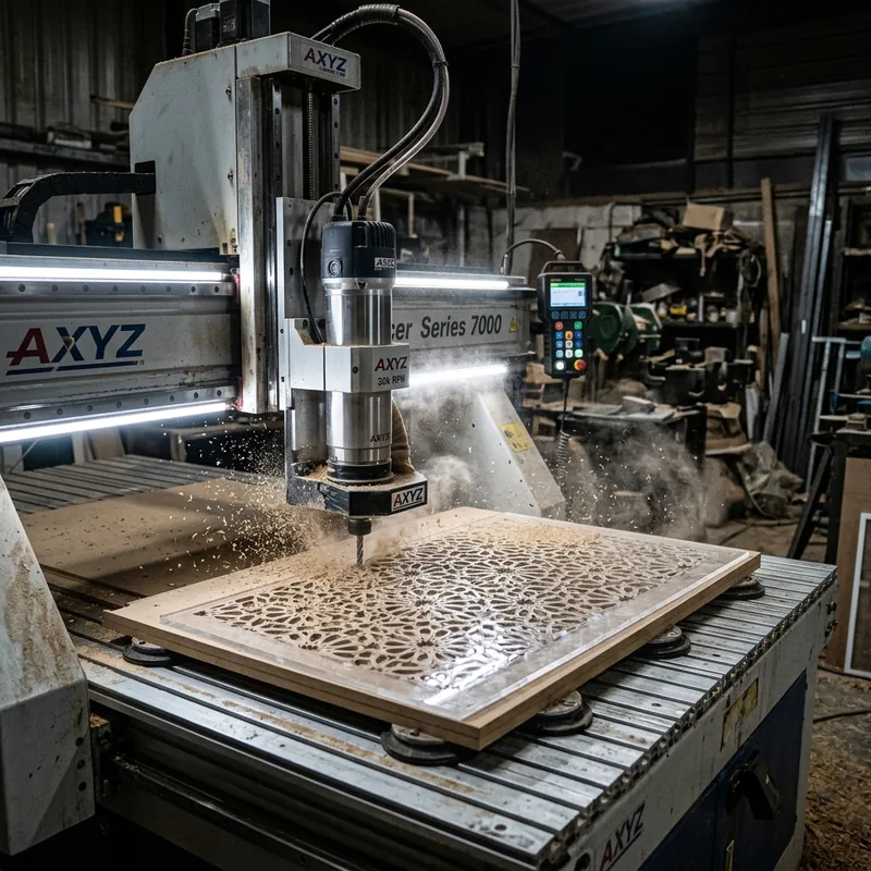CNC router carving complex architectural pattern