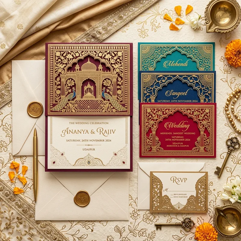 Elegantly embossed wedding invitation cards